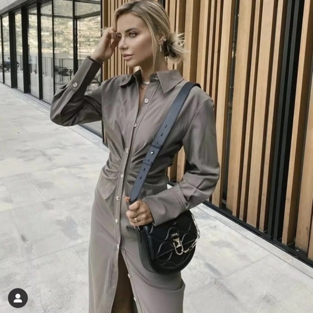 ZARA Draped Midi Shirt Dress